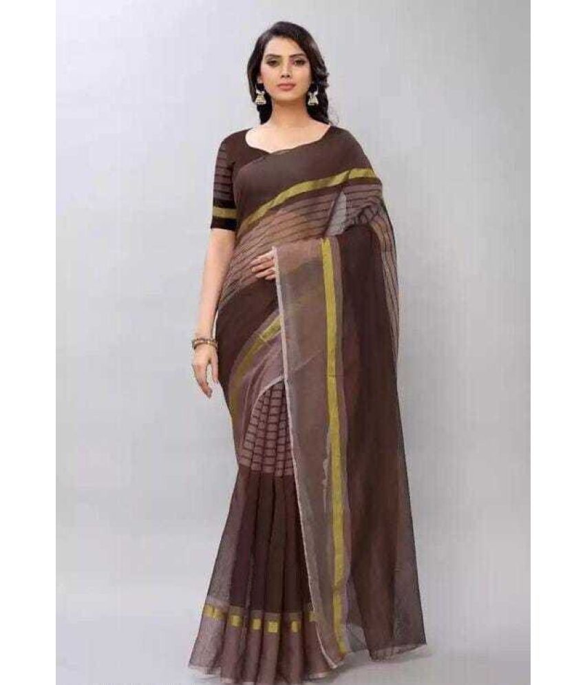     			Vkaran Cotton Silk Solid Saree Without Blouse Piece - Brown ( Pack of 1 )