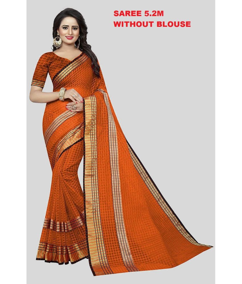     			Vkaran Cotton Silk Solid Saree With Blouse Piece - Brown ( Pack of 1 )