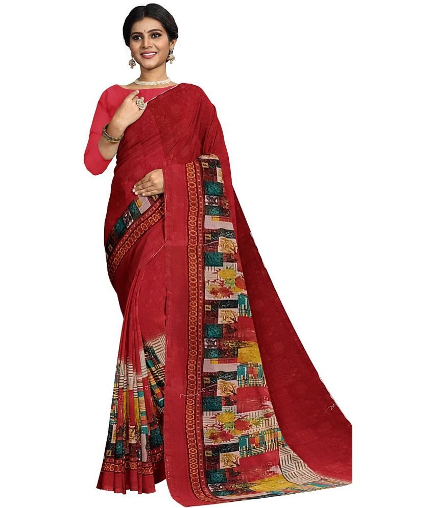     			Vkaran Net Cut Outs Saree With Blouse Piece - Magenta ( Pack of 1 )