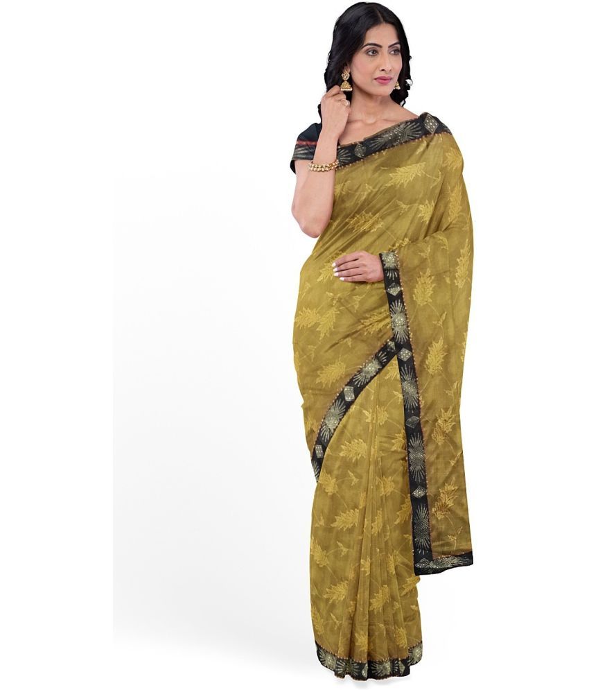     			Vkaran Net Cut Outs Saree With Blouse Piece - Green ( Pack of 1 )