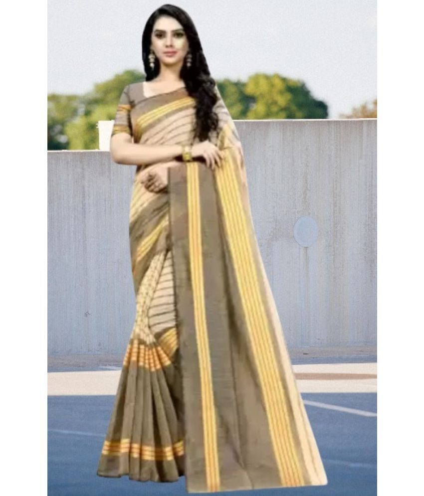     			Vkaran Net Cut Outs Saree With Blouse Piece - Beige ( Pack of 1 )