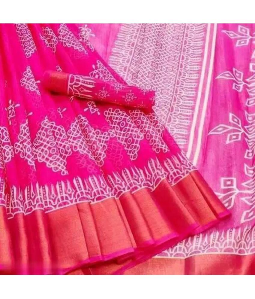     			Vkaran Net Cut Outs Saree With Blouse Piece - Pink ( Pack of 1 )