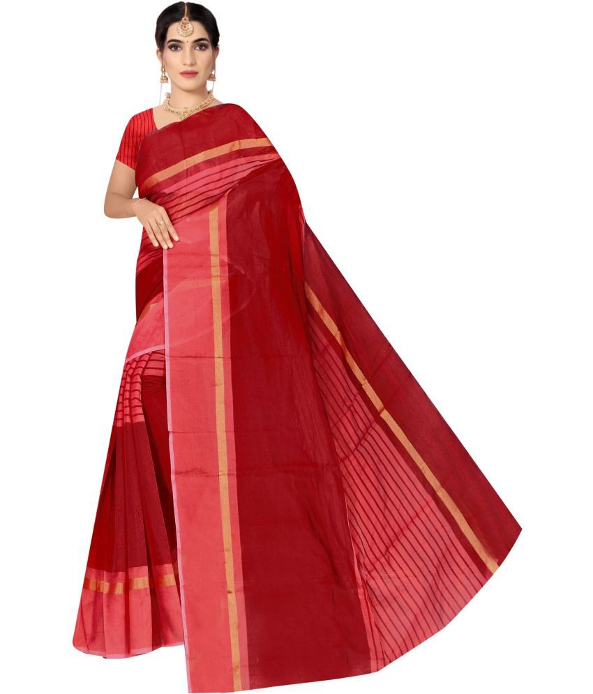     			Vkaran Net Cut Outs Saree With Blouse Piece - Red ( Pack of 1 )