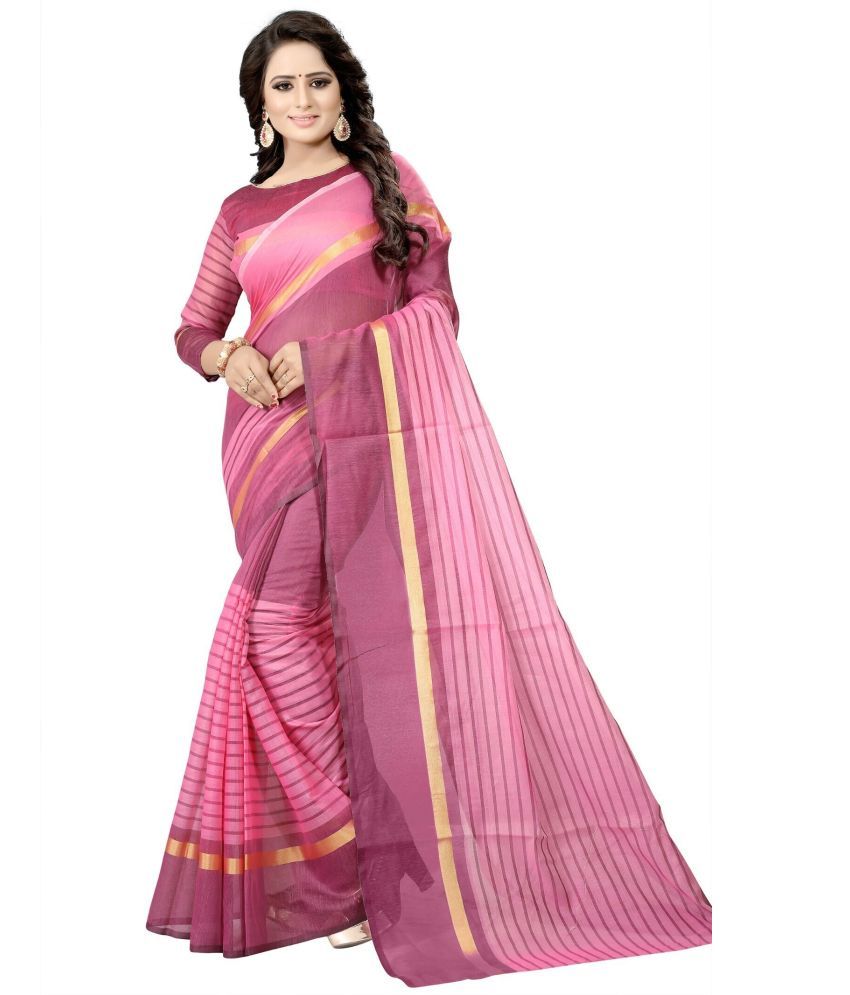     			Vkaran Net Cut Outs Saree With Blouse Piece - Pink ( Pack of 1 )