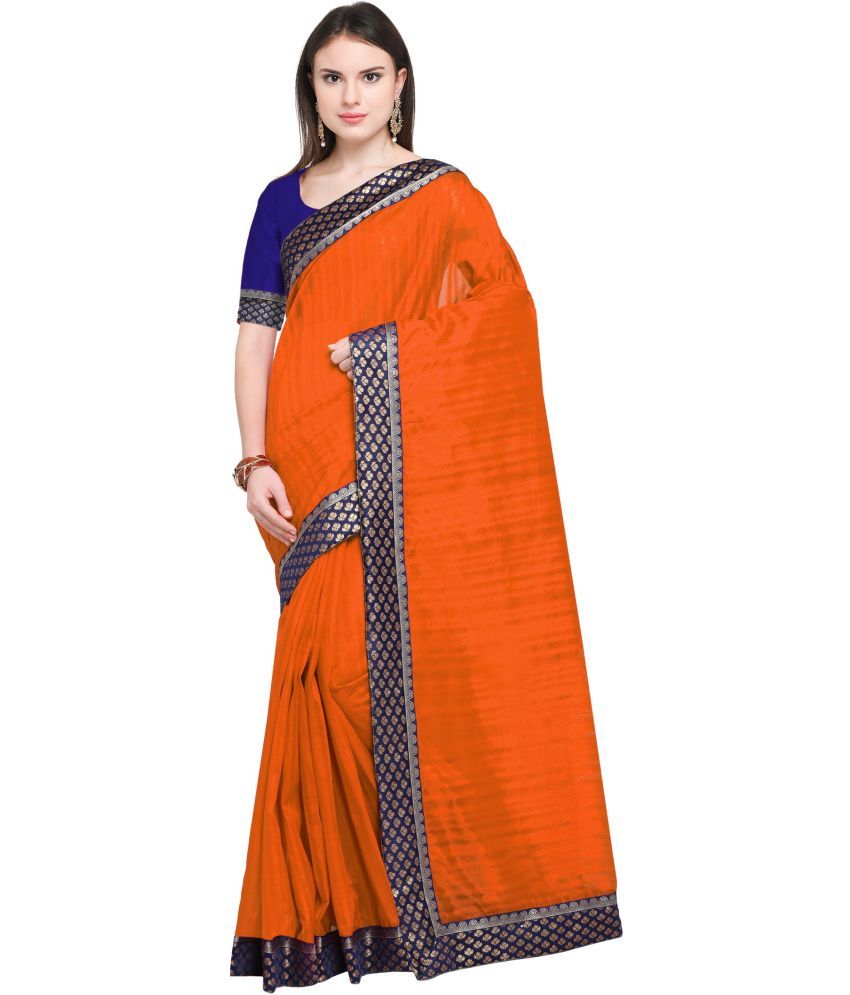     			Vkaran Net Cut Outs Saree With Blouse Piece - Orange ( Pack of 1 )