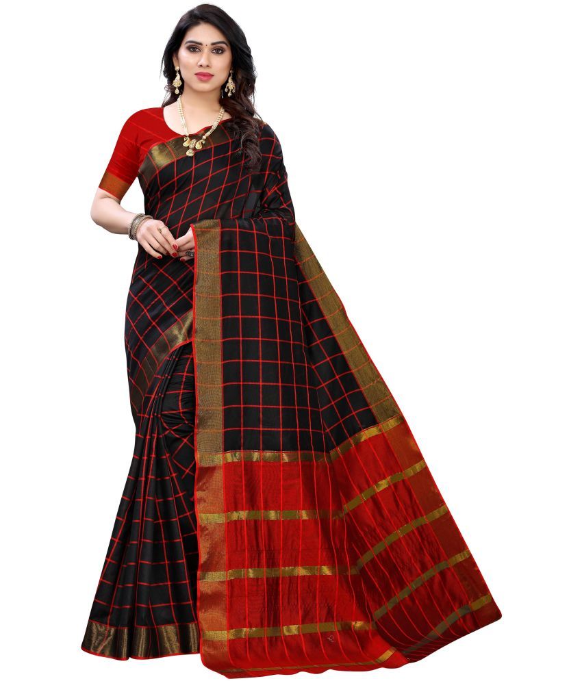     			Vkaran Net Cut Outs Saree With Blouse Piece - Black ( Pack of 1 )