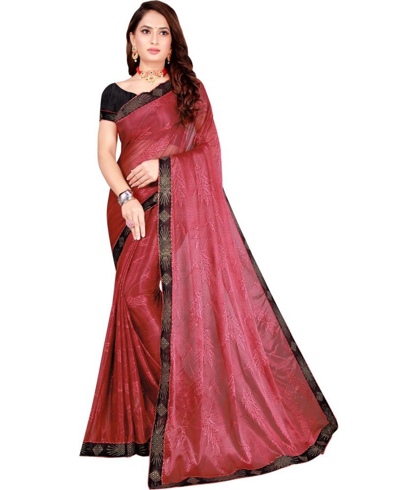     			Vkaran Net Cut Outs Saree With Blouse Piece - Red ( Pack of 1 )