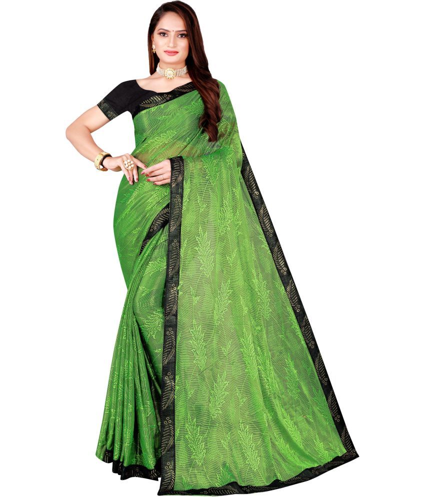     			Vkaran Net Cut Outs Saree With Blouse Piece - Light Green ( Pack of 1 )