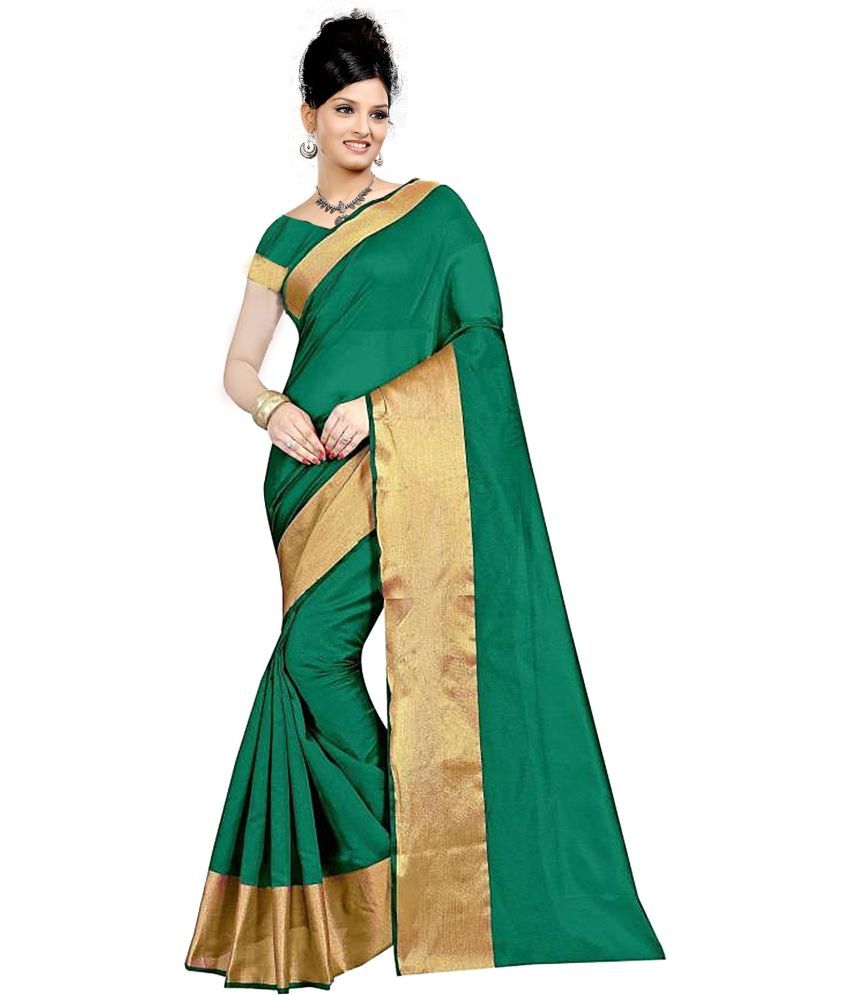     			Vkaran Net Cut Outs Saree With Blouse Piece - Green ( Pack of 1 )