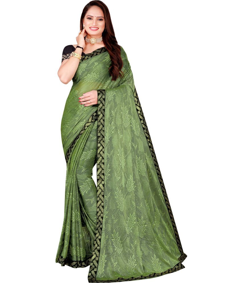     			Vkaran Net Cut Outs Saree With Blouse Piece - Green ( Pack of 1 )