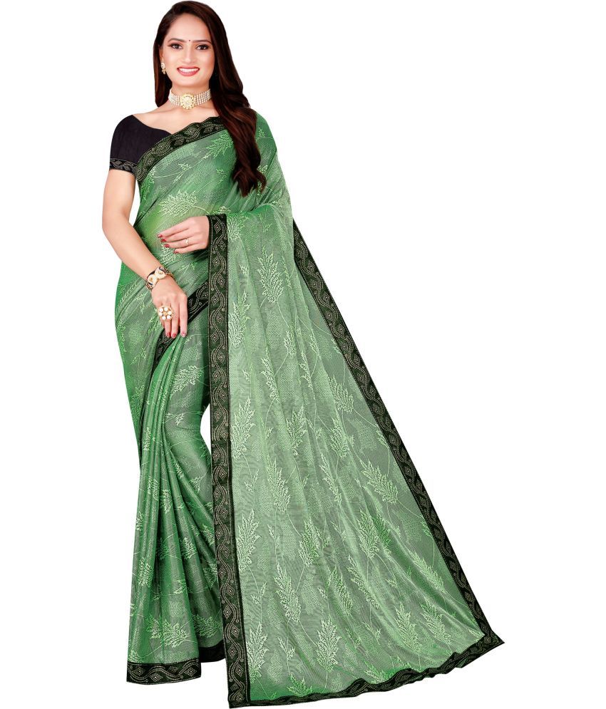     			Vkaran Net Cut Outs Saree With Blouse Piece - Green ( Pack of 1 )