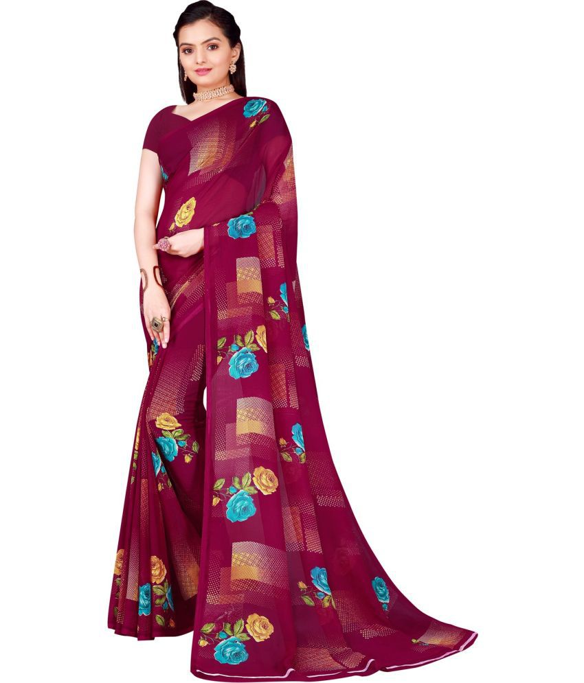     			Vkaran Net Cut Outs Saree With Blouse Piece - Purple ( Pack of 1 )