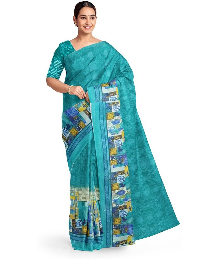     			Vkaran Net Cut Outs Saree With Blouse Piece - Green ( Pack of 1 )