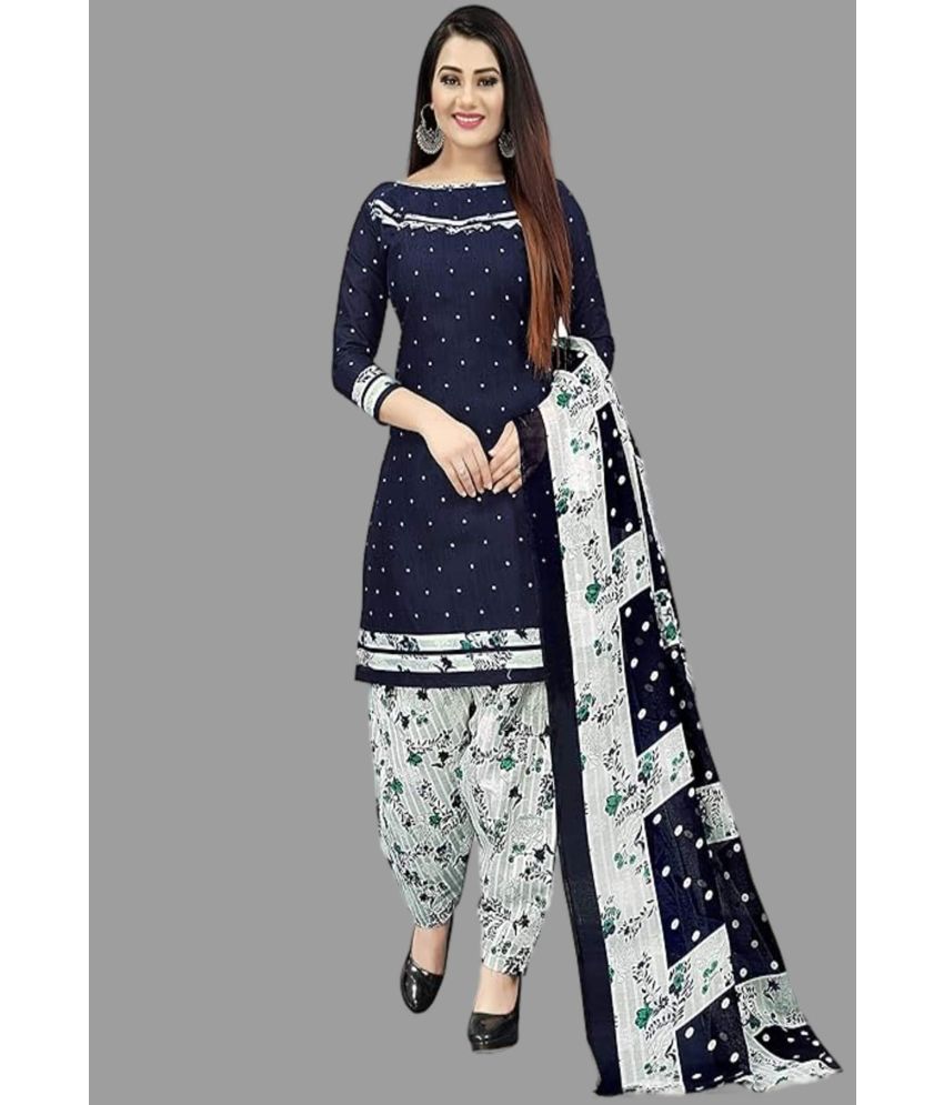     			WOW ETHNIC Unstitched Cotton Blend Printed Dress Material - Blue ( Pack of 1 )