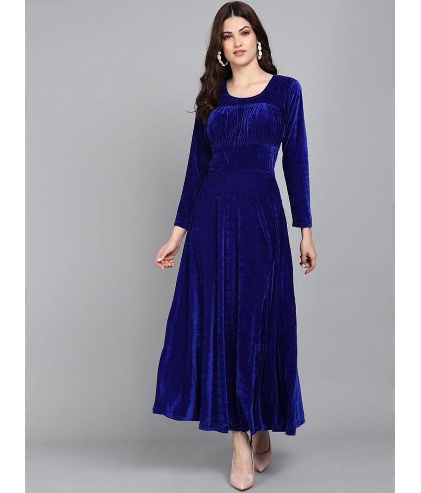     			Westchic Velvet Solid Ankle Length Women's Fit & Flare Dress - Blue ( Pack of 1 )