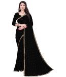 Vkaran Net Cut Outs Saree With Blouse Piece - Black ( Pack of 1 )