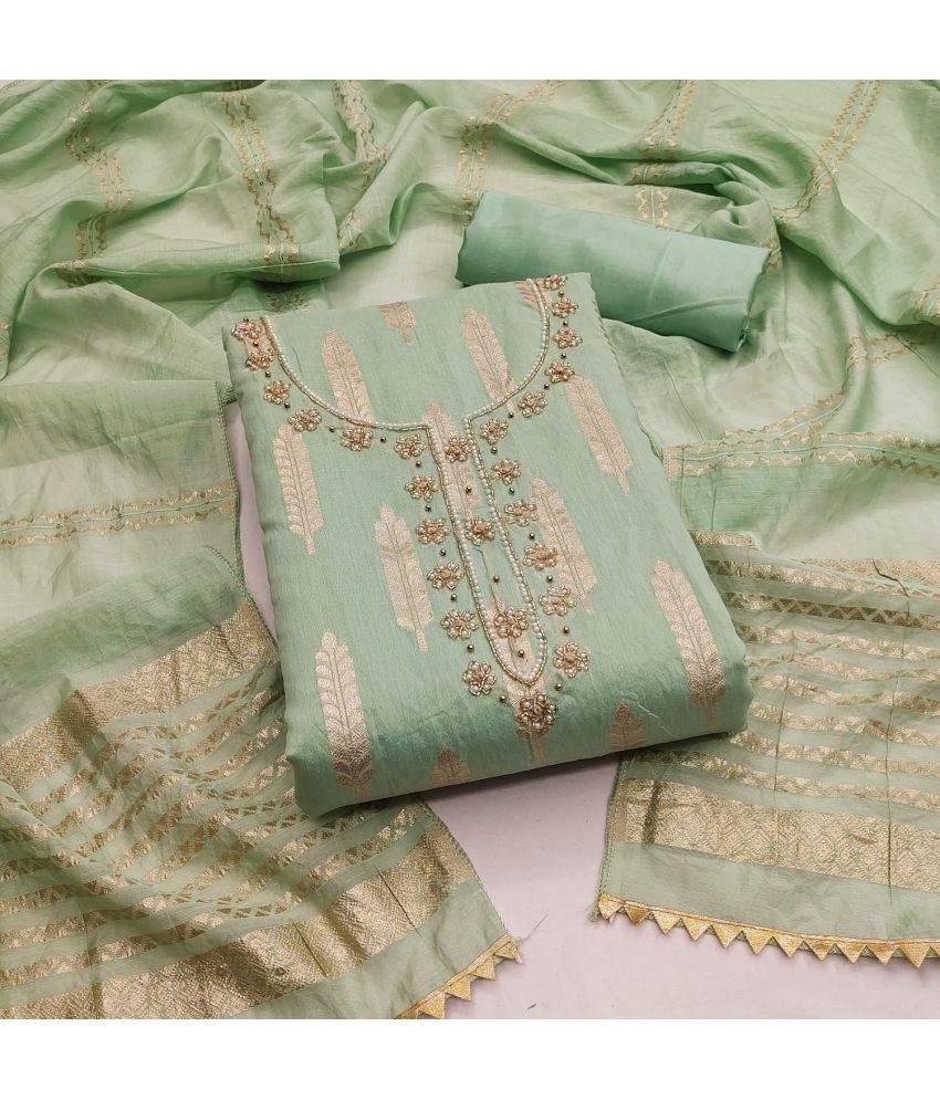     			ALSHOP Unstitched Banarasi Embellished Dress Material - Green ( Pack of 1 )