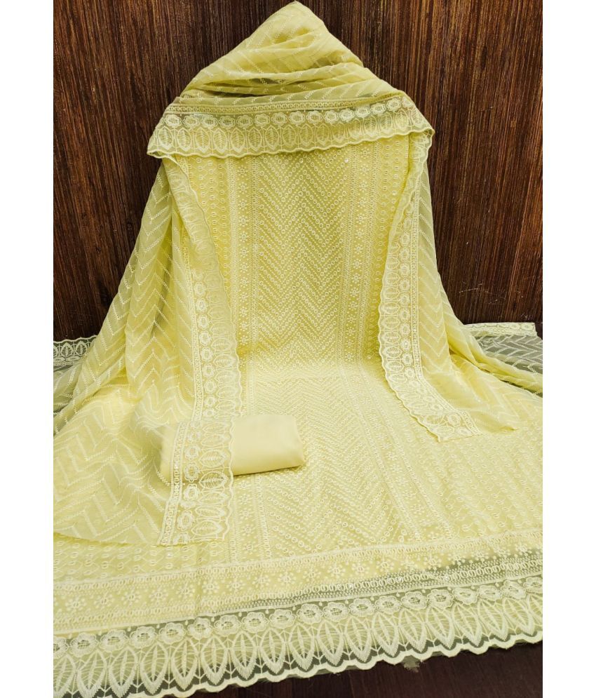     			ALSHOP Unstitched Georgette Embroidered Dress Material - Yellow ( Pack of 1 )