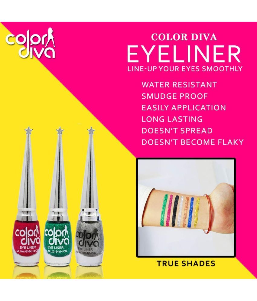     			Color Diva Eye Liner, Water Resistant, Long-Lasting, 6ml Matte, Shimmery & Satin Finish Pack of 3