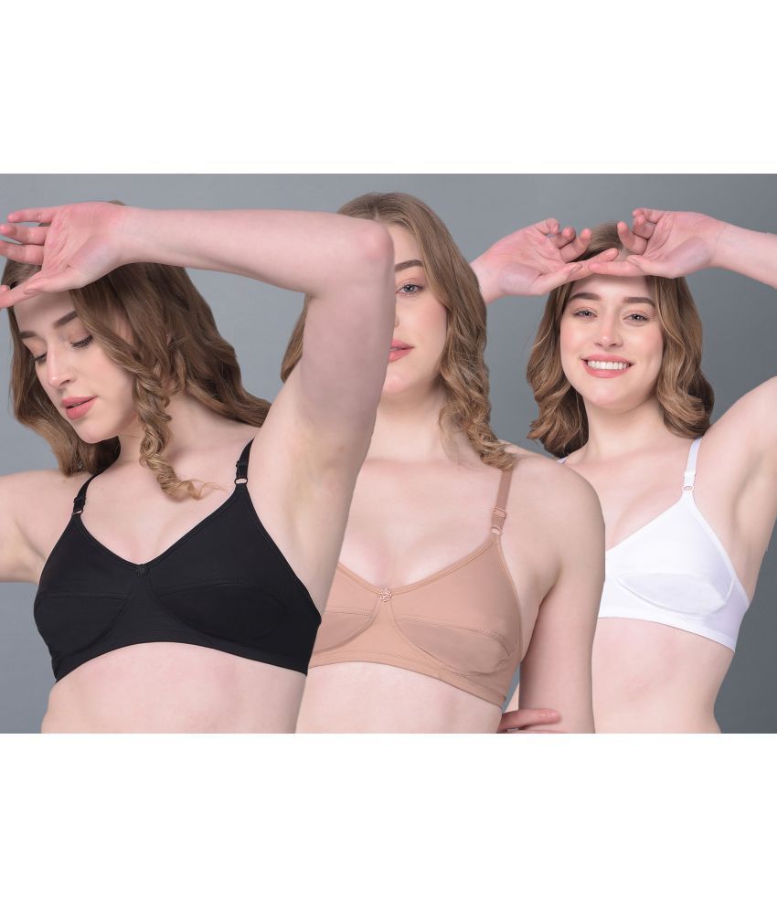     			Dollar Missy Pack of 3 Cotton Non Padded Women's Everyday Bra ( Multicolor ) DES-1301-BK-RO-WH-PO3