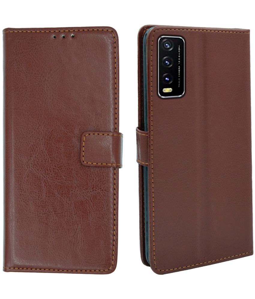     			ERAFLABBY Brown Flip Cover Artificial Leather Compatible For Vivo Y20i ( Pack of 1 )