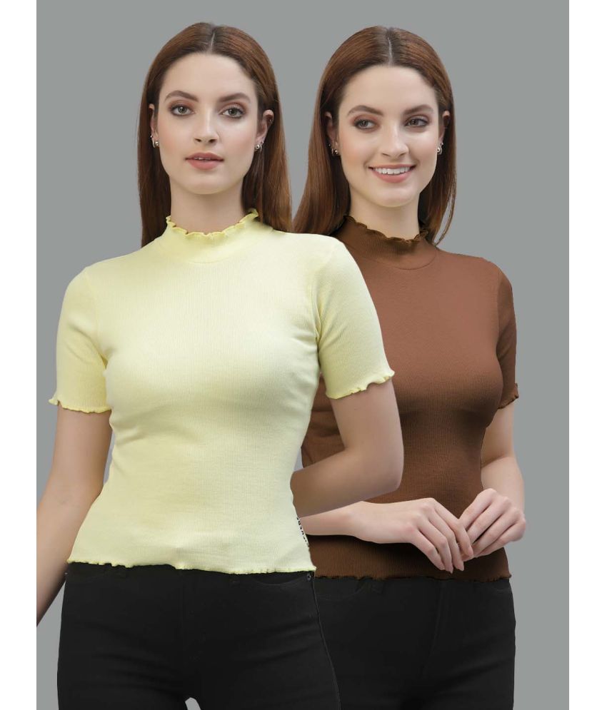     			Friskers Brown Cotton Women's Regular Top ( Pack of 2 )