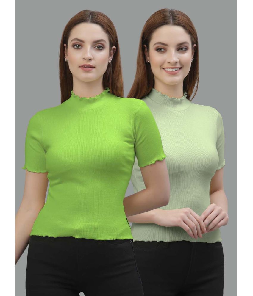     			Friskers Fluorescent Green Cotton Women's Regular Top ( Pack of 2 )