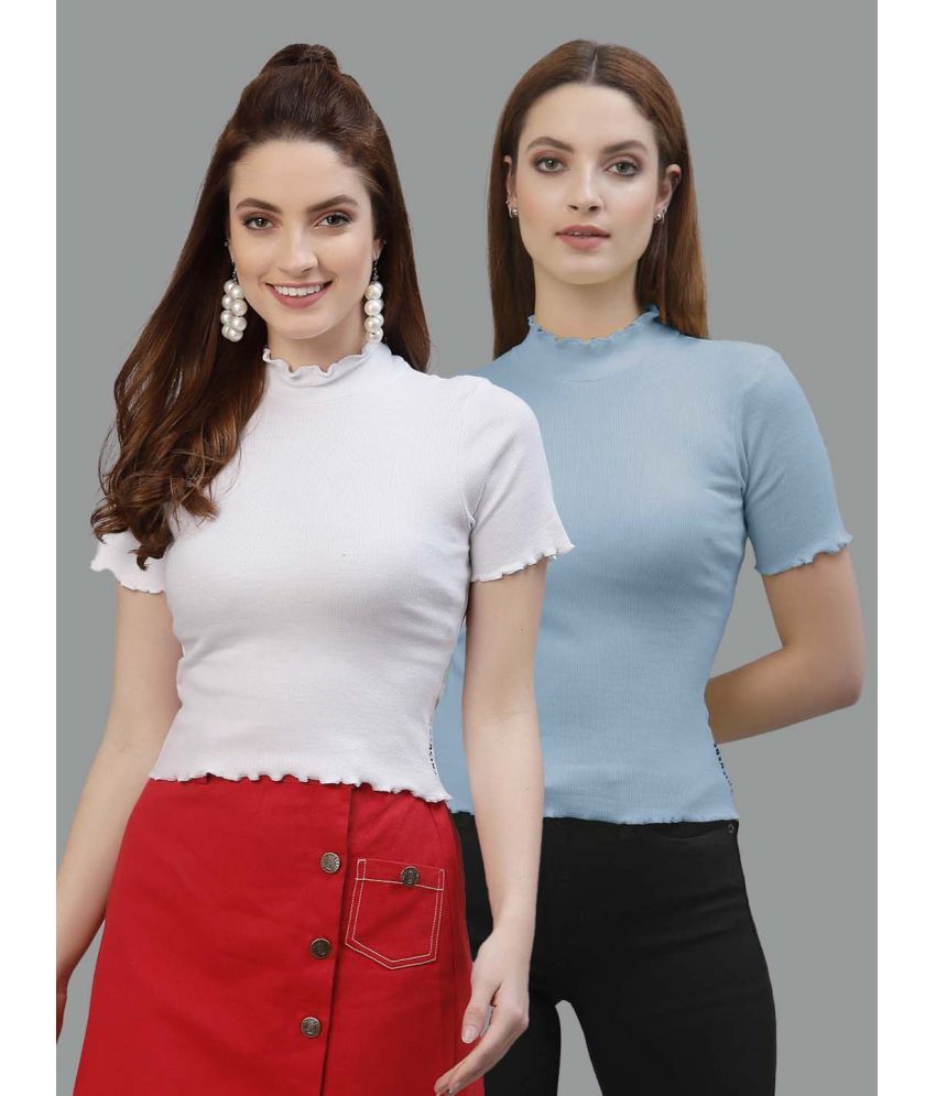     			Friskers Light Blue Cotton Women's Regular Top ( Pack of 2 )