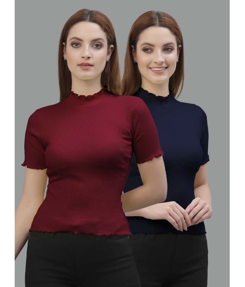     			Friskers Navy Blue Cotton Women's Regular Top ( Pack of 2 )