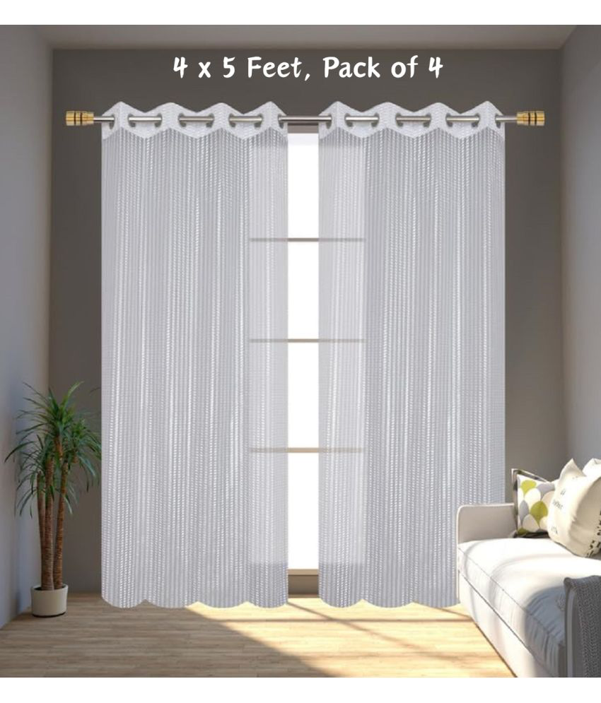     			SWIZIER Vertical Striped Semi-Transparent Eyelet Curtain 5 ft ( Pack of 4 ) - White