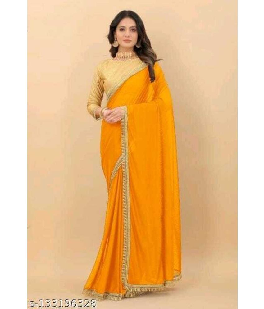     			Saadhvi Cotton Silk Applique Saree Without Blouse Piece - Yellow ( Pack of 2 )