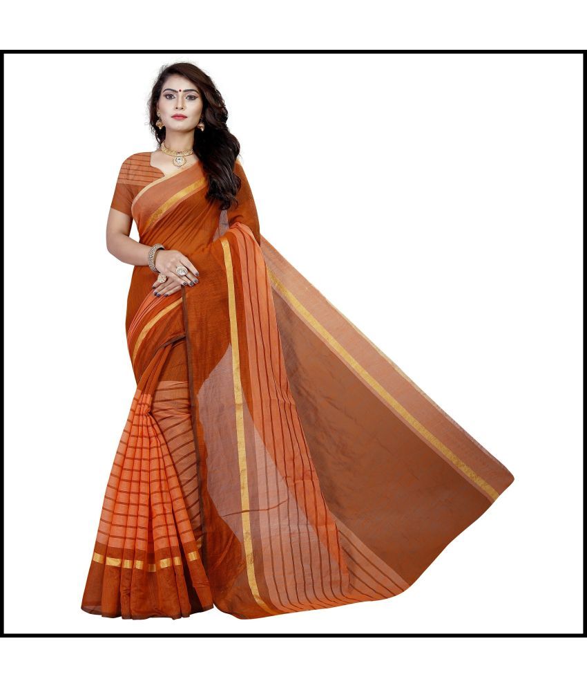     			Saadhvi Cotton Silk Applique Saree Without Blouse Piece - Orange ( Pack of 1 )