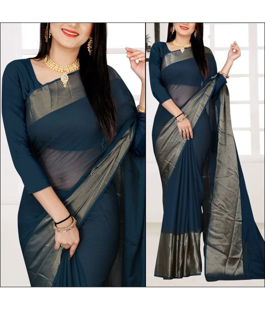     			Saadhvi Cotton Silk Applique Saree Without Blouse Piece - NAVY BLUE ( Pack of 1 )