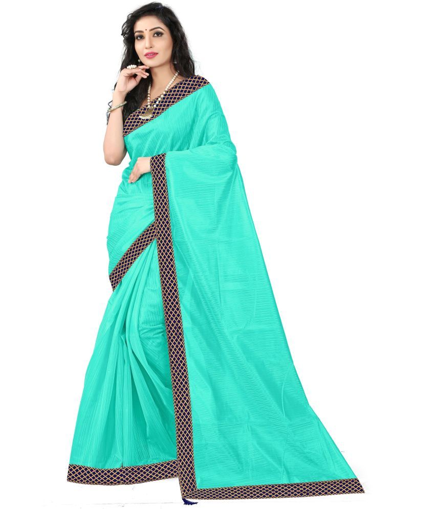     			Saadhvi Cotton Silk Applique Saree Without Blouse Piece - Sea Green ( Pack of 1 )