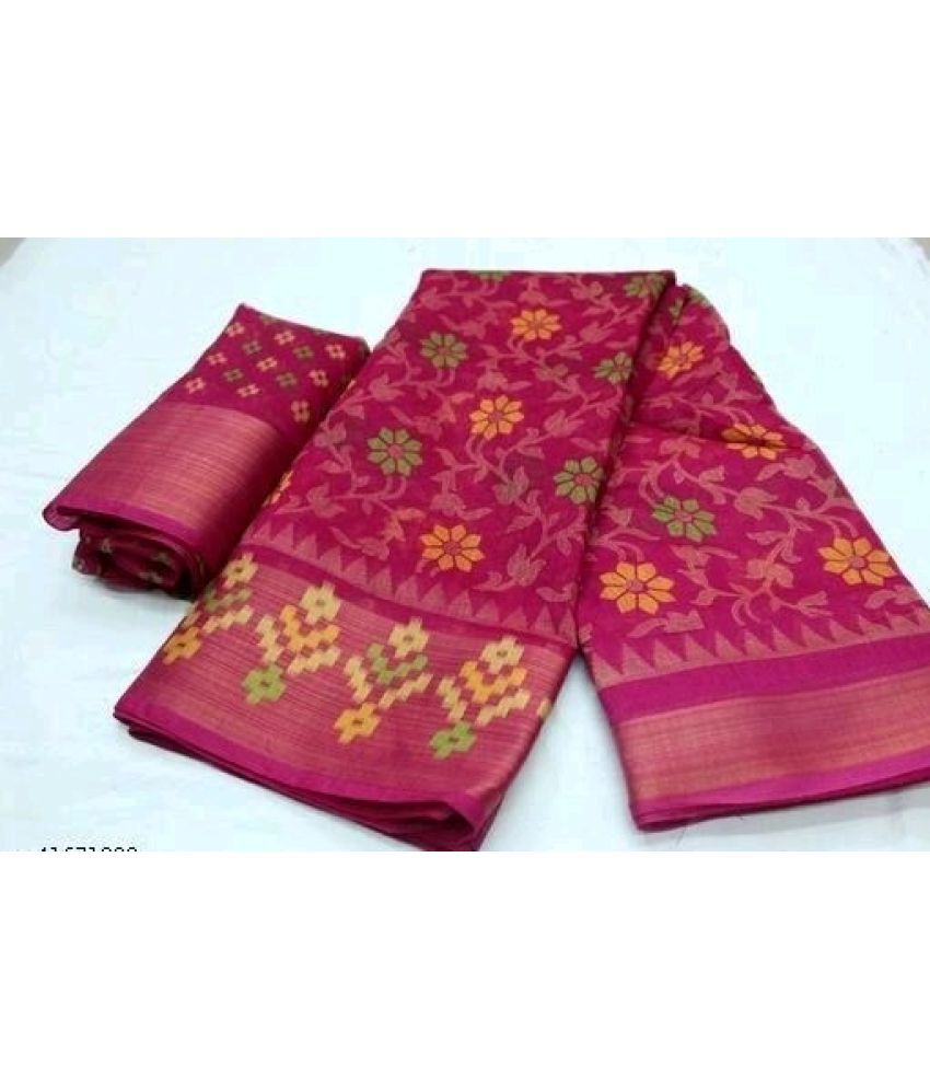     			Saadhvi Cotton Silk Applique Saree Without Blouse Piece - Pink ( Pack of 1 )