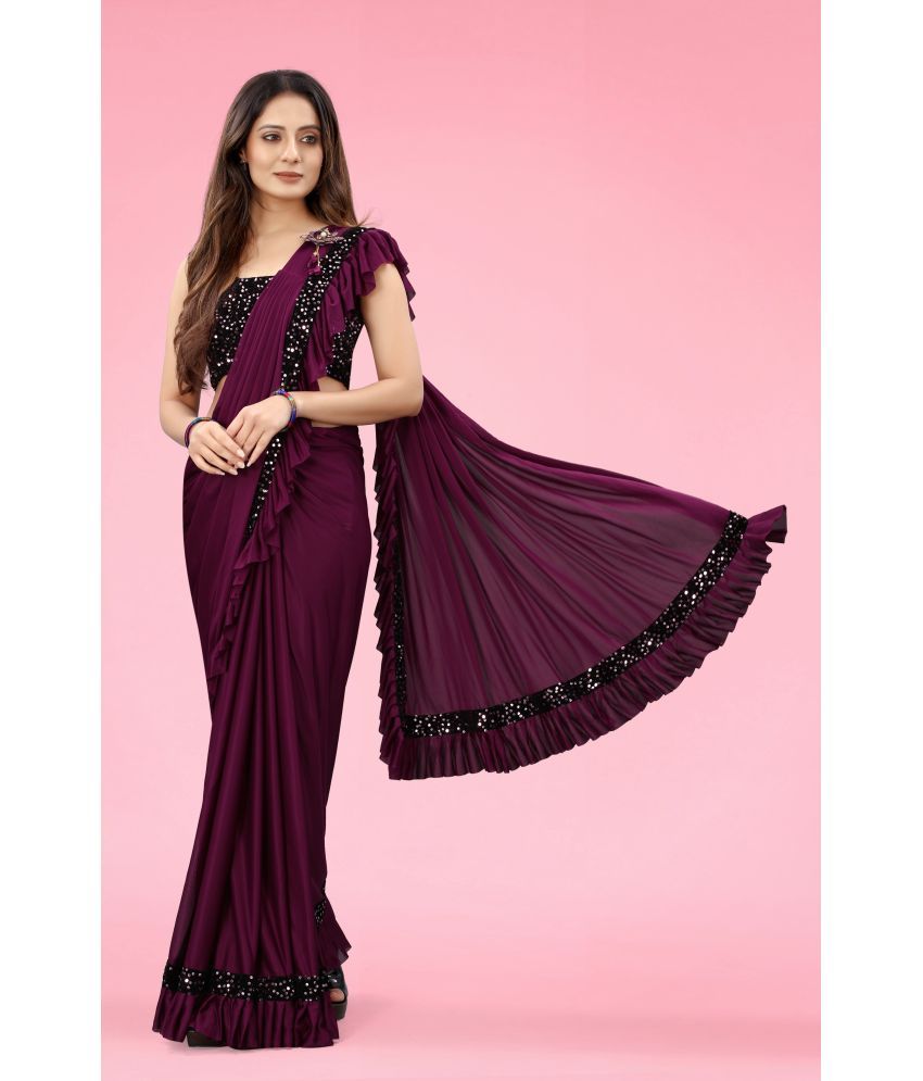     			Saadhvi Cotton Silk Applique Saree Without Blouse Piece - Wine ( Pack of 1 )