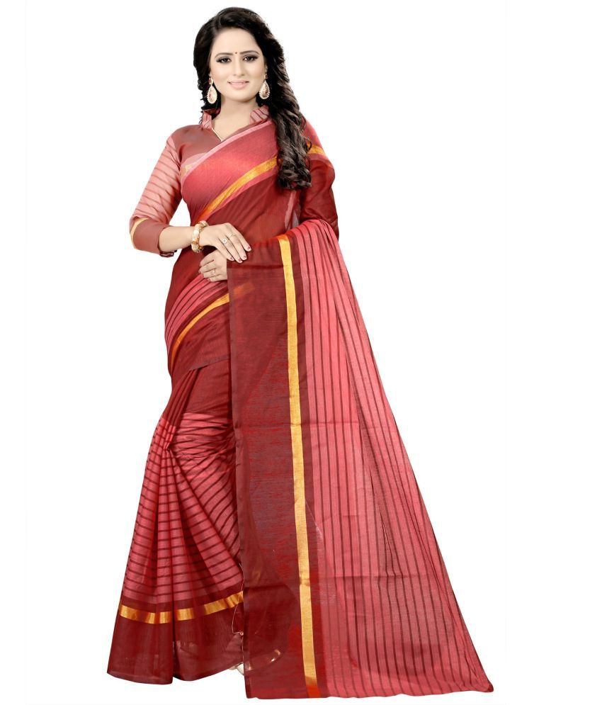     			Saadhvi Cotton Silk Applique Saree Without Blouse Piece - Maroon ( Pack of 1 )