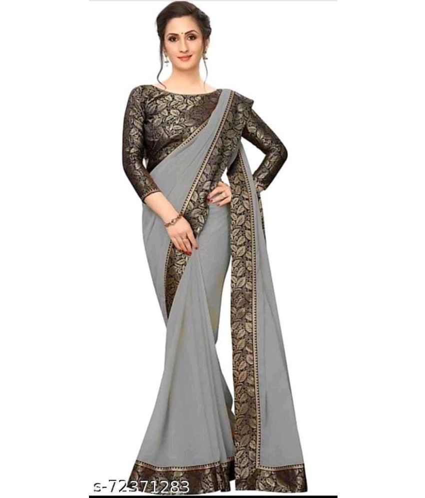     			Saadhvi Cotton Silk Applique Saree Without Blouse Piece - Grey ( Pack of 1 )