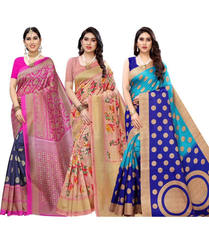     			Saadhvi Cotton Silk Solid Saree Without Blouse Piece - Multicolor ( Pack of 2 )