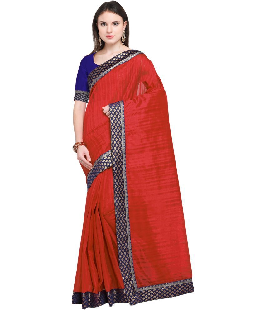     			Saadhvi Cotton Silk Solid Saree Without Blouse Piece - Red ( Pack of 2 )