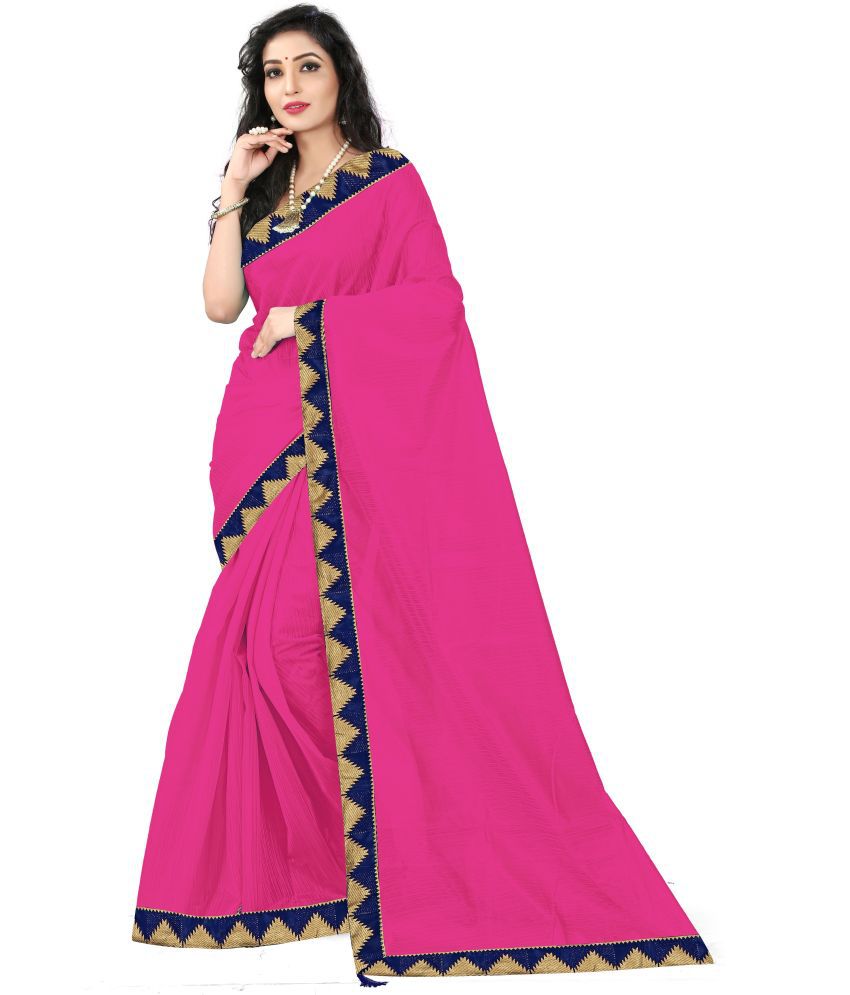     			Saadhvi Cotton Silk Solid Saree With Blouse Piece - Pink ( Pack of 1 )