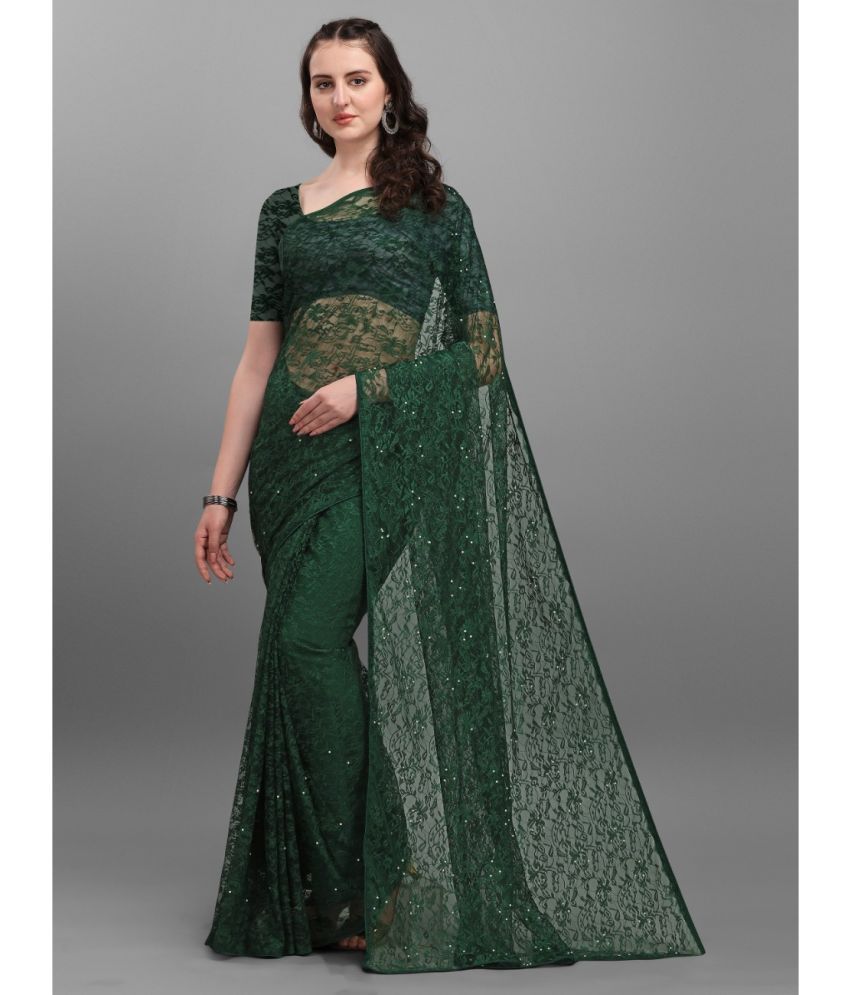     			Saadhvi Net Cut Outs Saree With Blouse Piece - Green ( Pack of 1 )