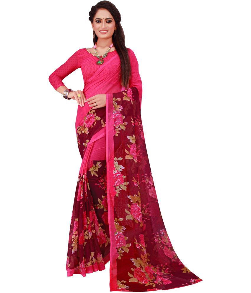     			Saadhvi Net Cut Outs Saree With Blouse Piece - Pink ( Pack of 1 )