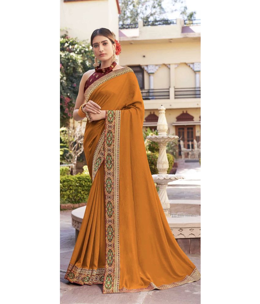     			Saadhvi Net Cut Outs Saree With Blouse Piece - MUSTARD ( Pack of 1 )