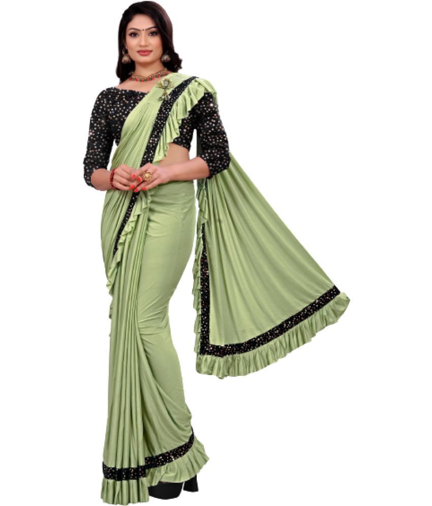     			Saadhvi Net Cut Outs Saree With Blouse Piece - Mint Green ( Pack of 1 )