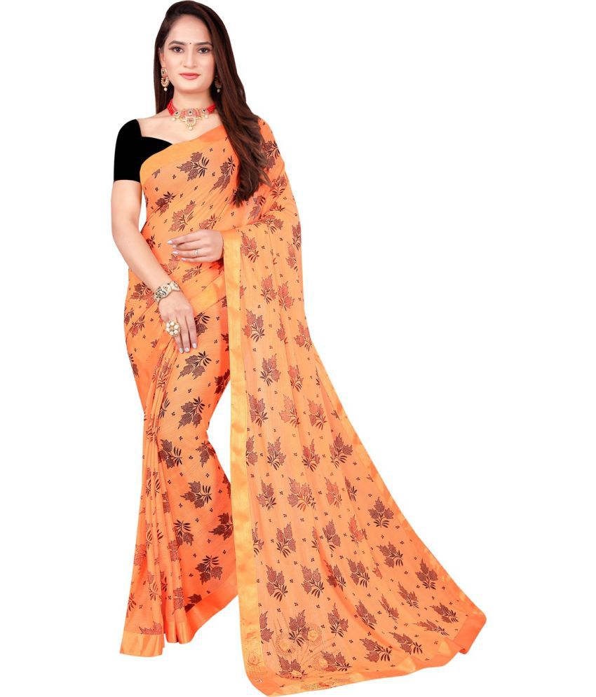     			Saadhvi Net Cut Outs Saree With Blouse Piece - Orange ( Pack of 1 )