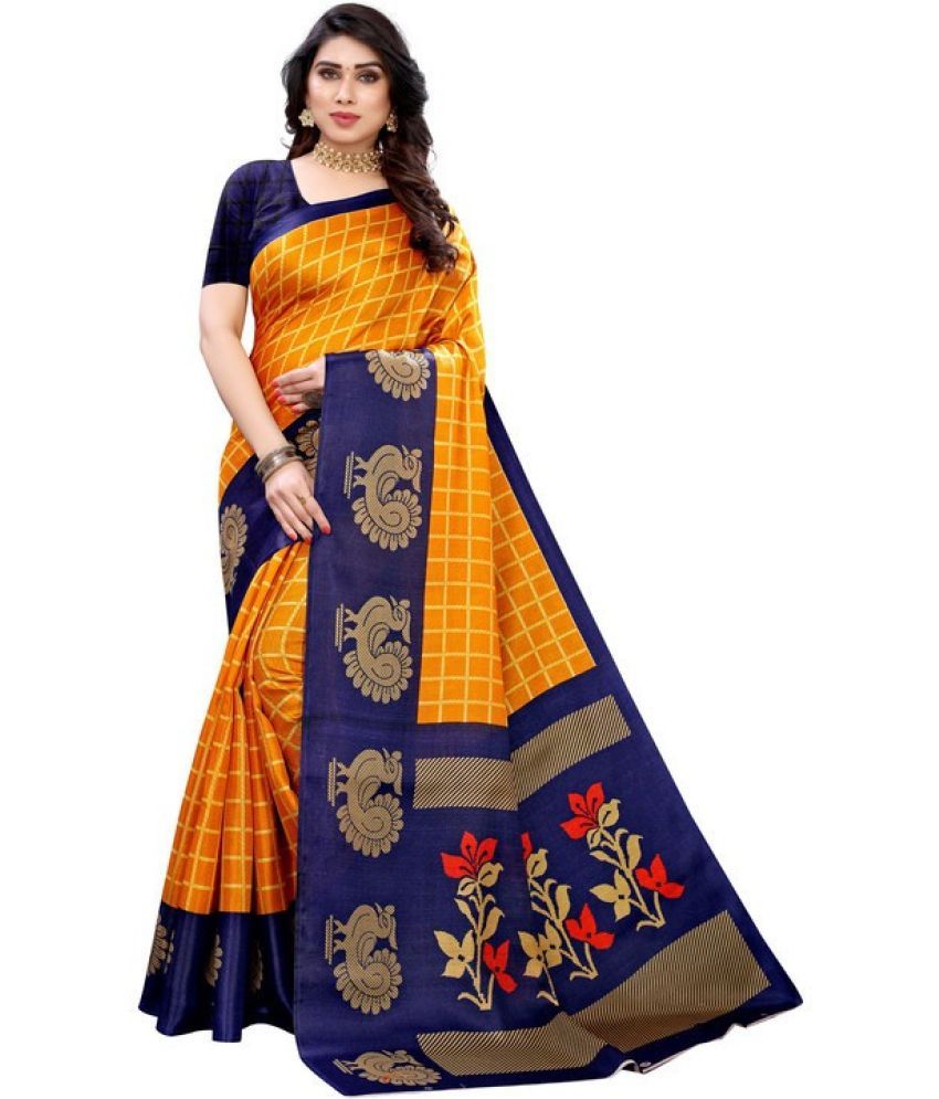     			Saadhvi Net Cut Outs Saree With Blouse Piece - Orange ( Pack of 1 )