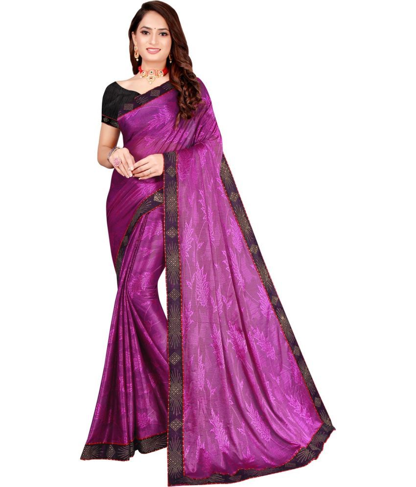     			Saadhvi Net Cut Outs Saree With Blouse Piece - Purple ( Pack of 1 )