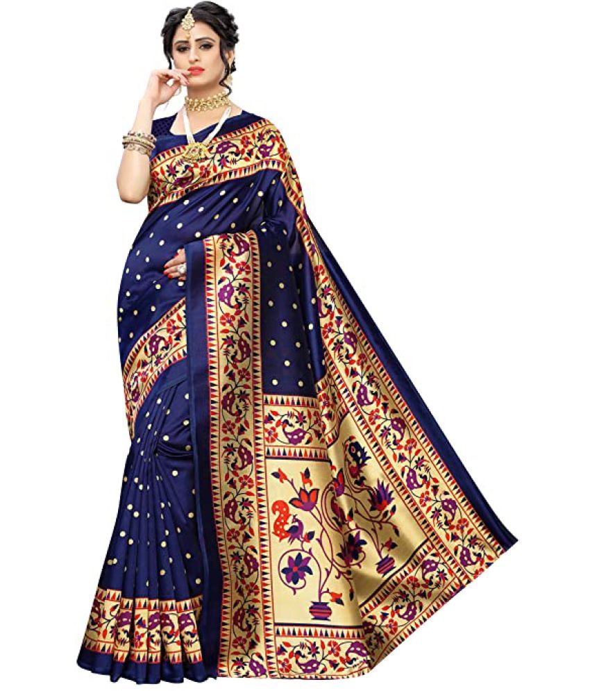     			Saadhvi Net Cut Outs Saree With Blouse Piece - Navy Blue ( Pack of 1 )