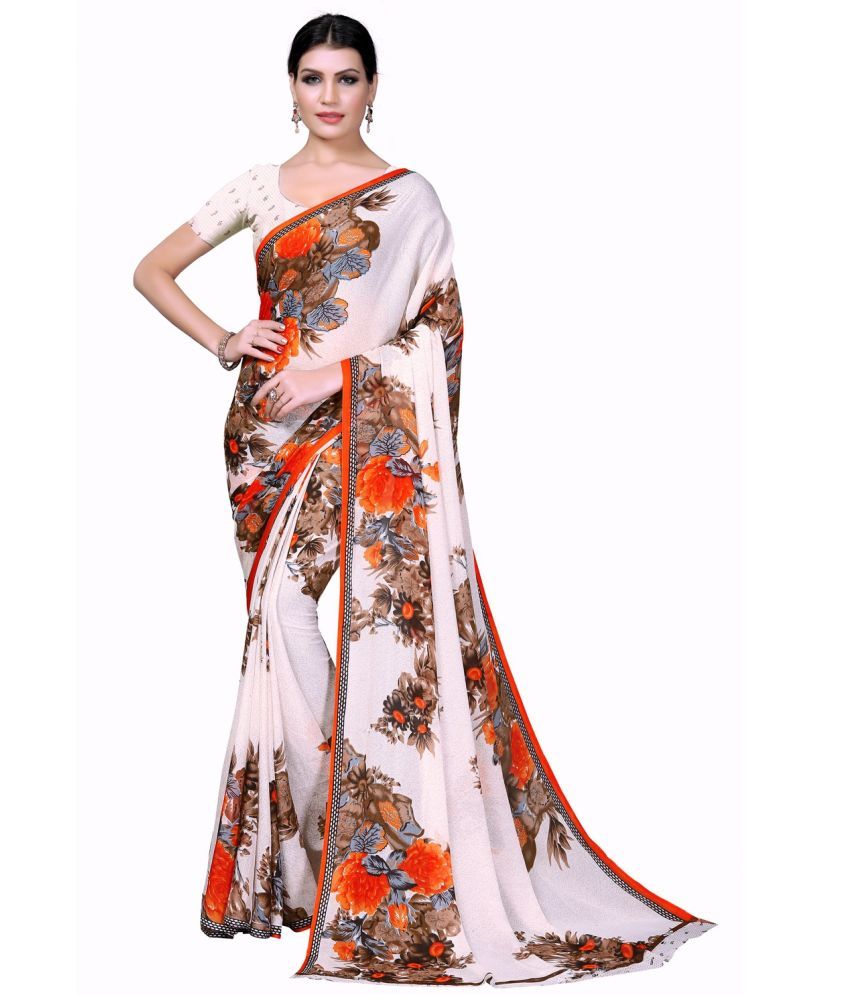     			Saadhvi Net Cut Outs Saree With Blouse Piece - White ( Pack of 1 )